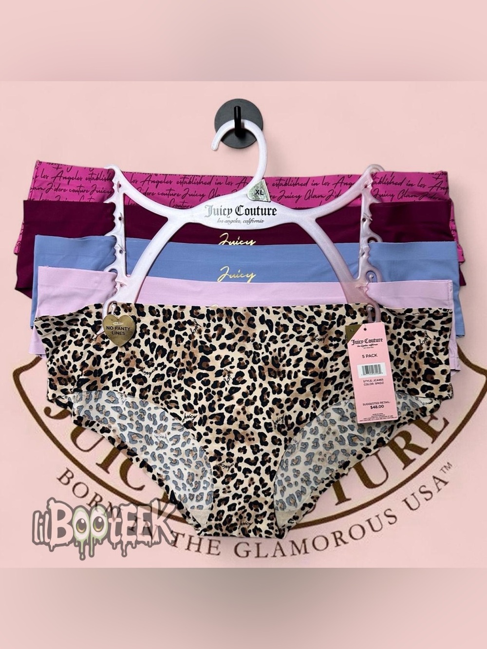 Juicy Couture XL 5 Pack No Show Panties Bundle Leopard Pink Purple NEW VIRAL Y2K